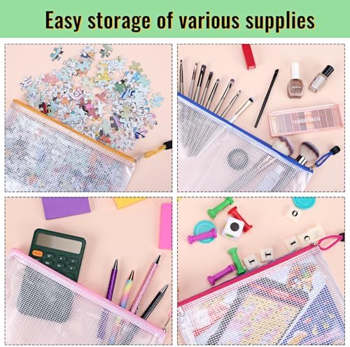 EOOUT 14pcs Zipper Pouches for Organizing, 8 Sizes 14 Colors Waterproof Mesh Bags
