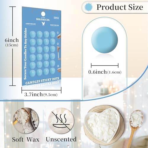 Candle Sticky Dots - Blue Wax Candle Adhesive Dots - Unscented Cire Adhesive for Secure Candle Placement - Easy Clean and Traceless Adhesive for DIY Projects - Pack of 24