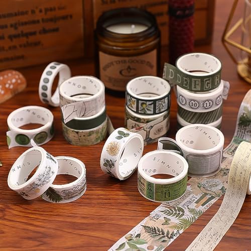 18 Rolls Botanical washi Tape Set for Crafts and Journaling DIY Scrapbooking Supplies Flower washi Tape for Scrapbooking Decorating Tape