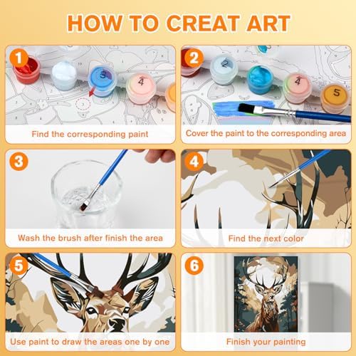 Bowetile Deer Paint by Numbers for Adults Framed, Adults' Paint-by-Number Kits, DIY Adult Paint by Number Kits on Canvas, Animals Acrylic Number Painting for Home Decor, 8x12in