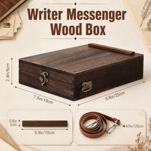 Junkin 4 Pack Writers Messenger Wood Box, Handmade Retro Crossbody Sketch Tool Box, Paulownia Wood Portable Artist Brush Storage Boxes Sketch Easel for Outdoor Painting, Stationery Storage(Walnut)