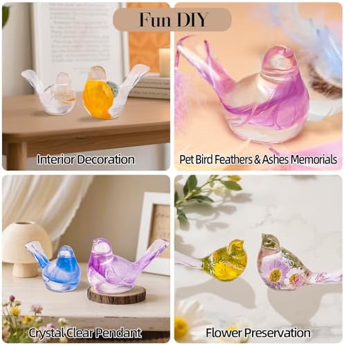 Larcenciel 2Pcs Bird Resin Molds Silicone, 3D Animal Silicone Molds for Epoxy Resin Casting, Pet Memorial Statue DIY Mold for Preserving Pet Feathers & Ashes, Flower Soap Crafts, Home Decoration Gifts