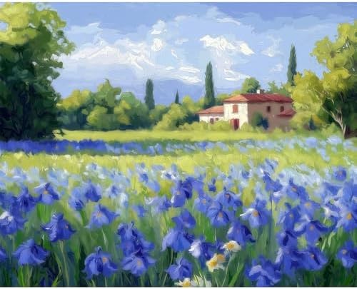 Natuyalo Paint by Numbers Kit for Adults Beginner, Houses in Flowers Field Painting by Numbers on Canvas, DIY Acrylic Paint Kit for Adults Without Frame Wall Decor 16x20 Inch