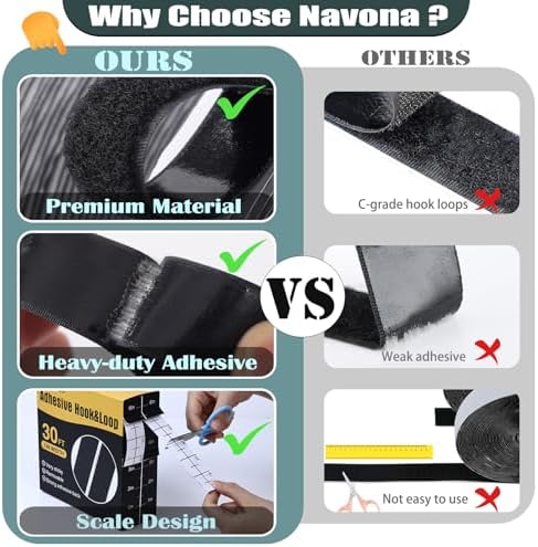 Navona 2 Boxes Heavy Duty Hook and Loop Strips with Adhesive, 60Ft x 1 Inch
