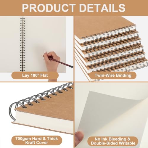 PerKoop 12 Pcs 8"x8" Spiral Sketch Books Sketch Pads, White