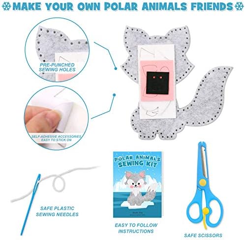 CiyvoLyeen Polar Animals Sewing Kit for Kids Make Your Own Winter Polar Animals Felt Plush Craft Kit Includes 14 Creative Projects to Sewing Beginners Fun DIY Educational Gift for Boys and Girls