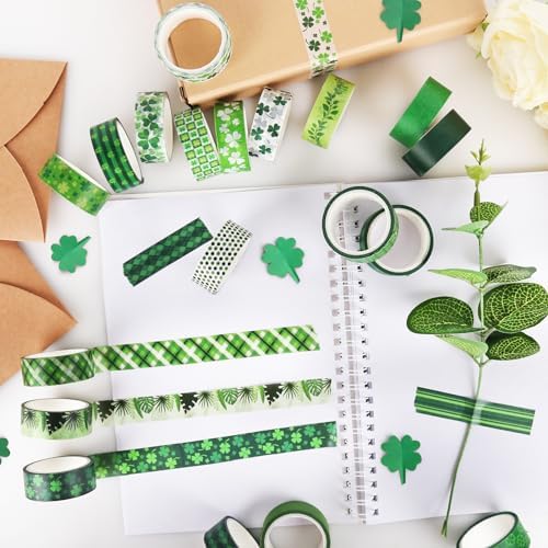 Green Decorative Tape Set 20 Rolls St. Patrick's Day Washi Tape for Lucky Shamrock DIY St Patrick Day Masking Tape for Irish Holiday Kids Craft Notebook Scrapbooking & Stamping Supplies