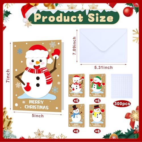 Dispowreath 24 Pcs DIY Christmas Card Making Kits with Envelopes DIY Christmas Craft Make Your Own Snowman Greeting Card Making Supplies for Holiday Xmas Party Decoration Favor
