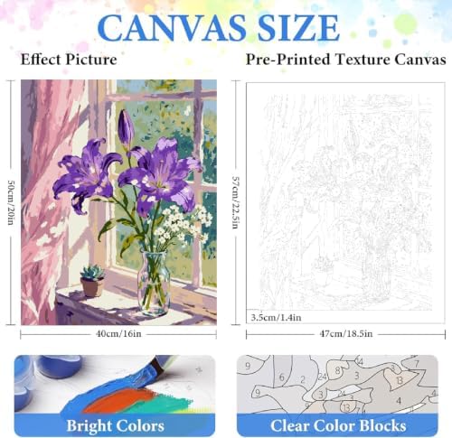 ZRIZQ Paint by Numbers Kit for Adults Beginner,Purple Flowers,16x20