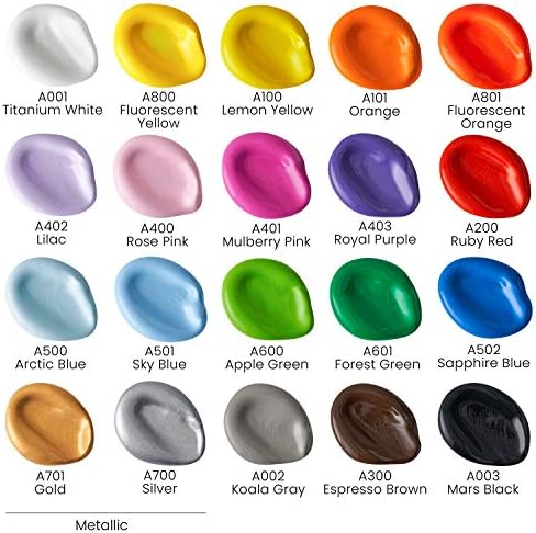 ARTEZA Craft Acrylic Paint, 2 ounce Bottles, Water-Based, Matte Finish Paints, Art Supplies for Glass, Wood, Ceramics, Fabrics, Leather, Paper