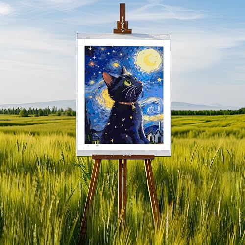 Starry Night Black Cat Paint by Numbers Kit for Adults, 16x20" DIY Art