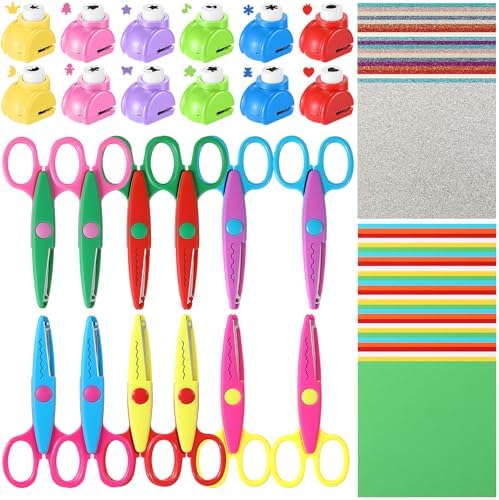 Watersay 74 Pcs Craft Scissors Decorative Edge Set Back to School Gifts
