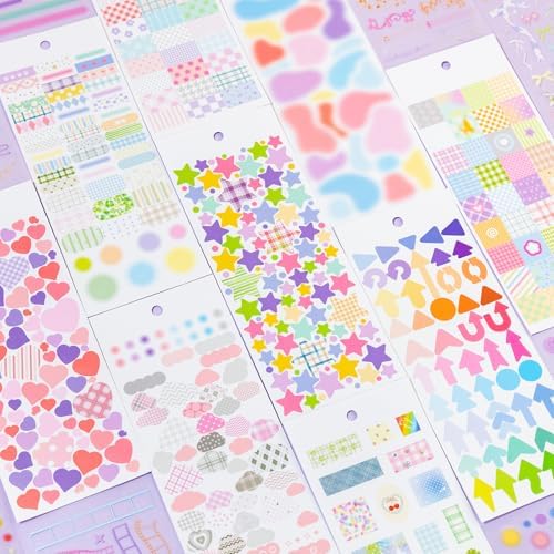 PRSTINCOL Cute Sticker Book, 60 Sheets Pink and Purple Journaling Stickers Set, Letter and Pattern Self-Adhesive Stickers for Scrapbooking, Junk Journal, Planner (2-in-1)