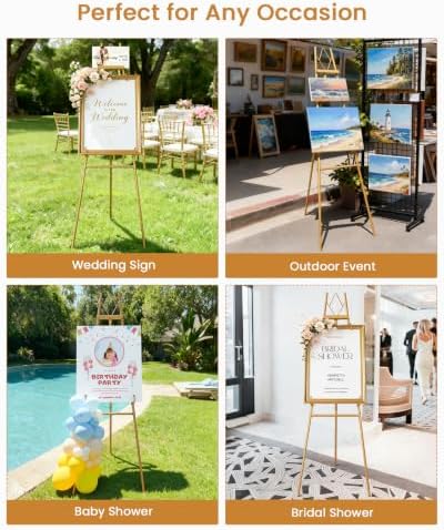 53.9" Gold Easel Stand for Sign, Heavy Duty Metal Display Easel with Storage Bag, Adjustable Art Easel for Wedding Sign, Painting, Picture