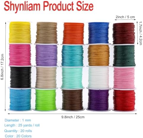 1mm Waxed Polyester Cord, 20 Colors 500 Yards Craft String