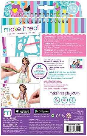 Make It Real Fashion Design Sketchbook Kit for Girls - Blooming Creativity Set with Stencils, Puffy Stickers, Design Guide - Unleash Fashion Talent, Develop Skills, for Kids Ages 6