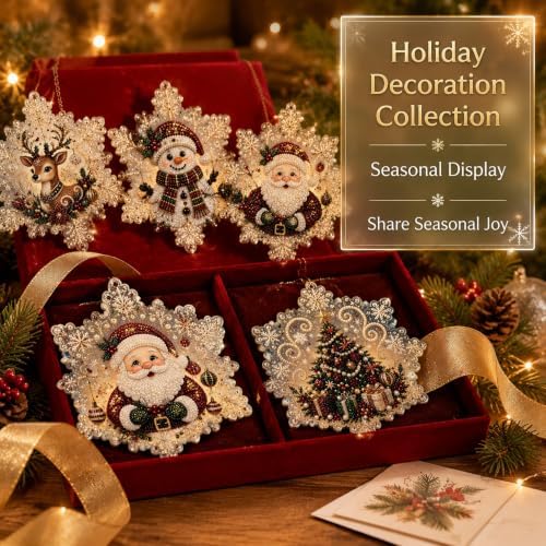 Cheerdox Christmas Pearl Diamond Arts Suncatcher DIY Kit, 5D Diamond Pearl Art Painting Acrylic Round Board with Lace Edge, Christmas Diamond Art Beads Craft Kit for Holiday (Style K)