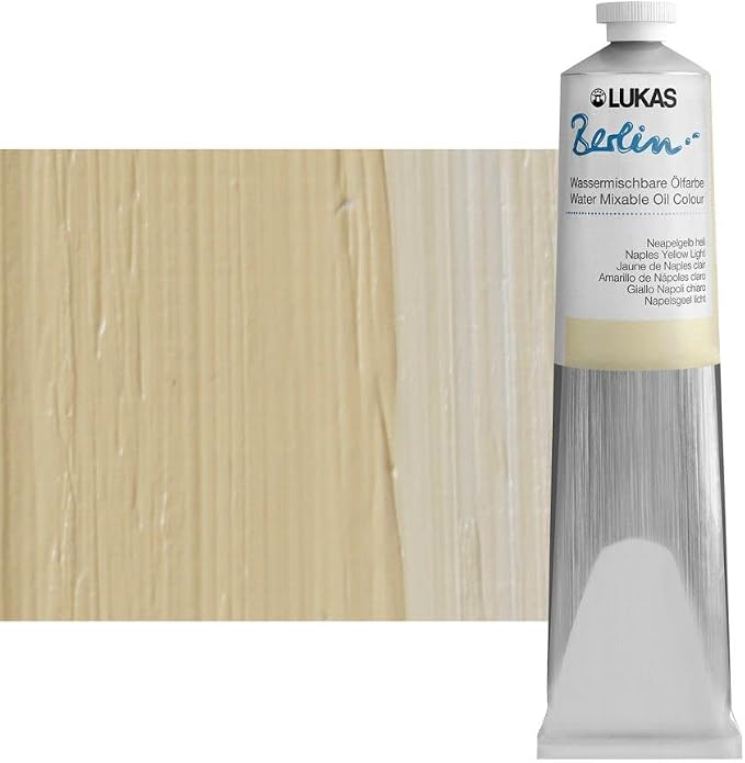 Lukas Berlin Pro Artists Water Mixable Oil Paint 200 ml Tube Naples Yellow Light, Water Soluble, Lightfast Pigments, Quick Drying, Easy Clean-Up, Eco-Friendly, Professional Quality, 40 Color Range