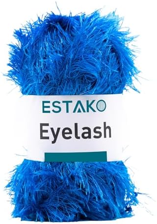 Estako Eyelash Yarn, Soft Fuzzy Faux Fur for Crochet and Knitting, Blue
