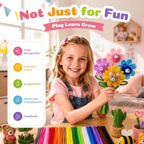 Caydo 200PCS Thick Pipe Cleaners Craft, 20 Colors Chenille Stems
