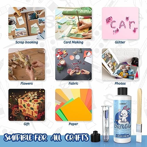 Craft Glue 4oz with Precision Tips | Quick Dry Clear Strong Permanent Tacky Glue for Fabric & Paper Crafts, Scrapbooking, Card Making Supplies
