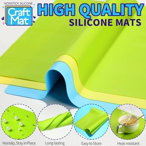 LEOBRO Silicone Mats, 3 PCS Silicone Mats for Crafts, Resin Molds, Play Dough Mat, Nonstick Silicone Sheet Mat for Epoxy Resin, Clay, Craft Supplies, 15.7”x 11.7”