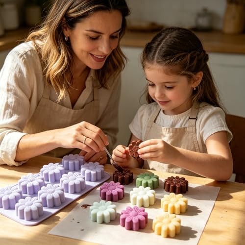 3 Pack Flower Silicone Molds, Daisy Flower Chocolate Candy Molds for Soap Making 8 Cavities Daisy Ice Cube Molds for Baking Candle Cookie Jello Wax Melts Cake Decorating