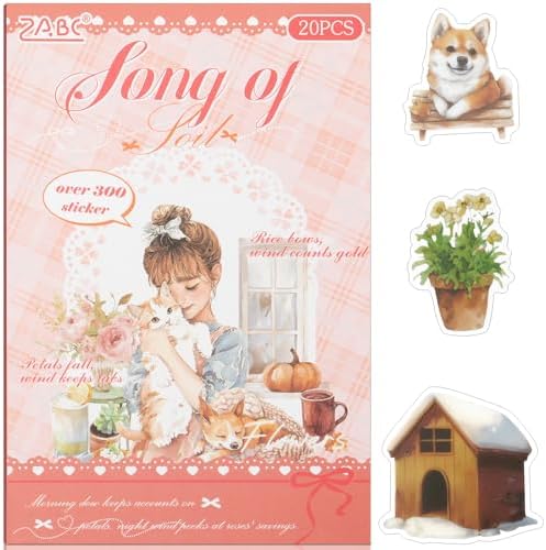 Pastoral Series Sticker Scrapbooking Supplies for Junk Journal, 20 Sheets PET Stickers