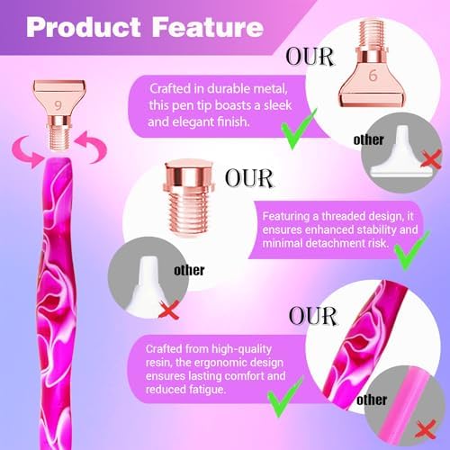 Huanlys Diamond Painting Pens,Diamond Art Pen Tools Accessories Kit with Screw Rose Gold Metal Tip Nibs,Roller for Art Crafts Nail Art, Ergo-Soft Handle and Enhanced Application Efficiency