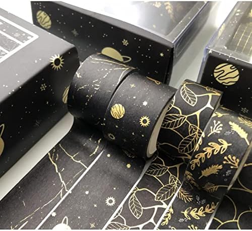 Creative Washi Tape Set 10 Rolls Gold Foil Print Decorative Masking Tapes for Arts, DIY Crafts, Journals, Planners, Scrapbook, Wrapping (Gold Dark)