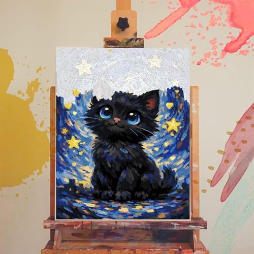Cat Paint by Numbers for Adults - Starry Sky Paint by Number on Canvas