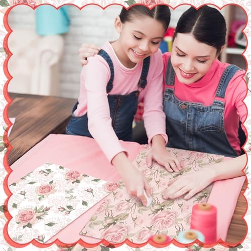 HunnmingRe 20 Pcs 10''x10'' Vintage Pink Roses Quilting Fabric Squares