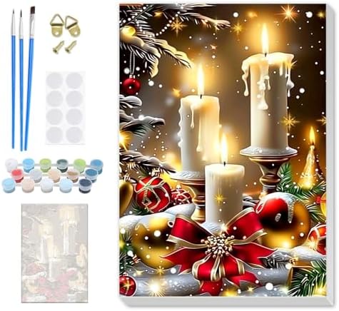SENQAO Candles Paint by Numbers for Adults Beginners Framed, Christmas Adults' Paint-by-Number Kits, Adult Paint by Number Kits on Canvas, Acrylic Number Painting for Home Decor, 8x12inch