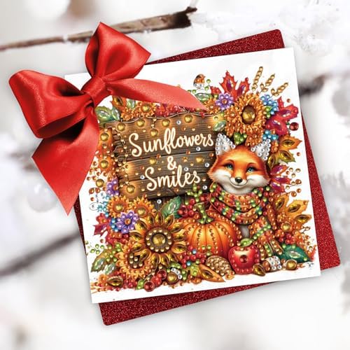 6Pcs Christmas Greeting Card DIY Diamond Art Painting Greeting Cards Blessing Folding Card Kit with White Envelopes Diamond Arts Crafts for Birthday Festival Gift-Pumpkin Text