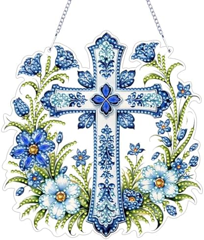 ARPADAMO Hanging Diamonds Art kit for Adult,DIY Cross Flowers Pendant Diamonds Painting Art Kit, 7.0x6.8 inch Acrylic Diamonds Painting Board Kit Ornament, Special Crystal Diamond Hanging Ornament