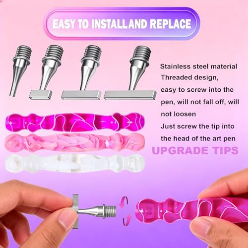 ZYNYXY 17PCS Ergonomic Diamond Art Pen Kits, with Multifunctional Metal Stainless Steel Screw Thin 1, 3, 6, 9, Tips, Correction Placers Roller Accessories (Purple + Pink + White + 5 PCS Tips)