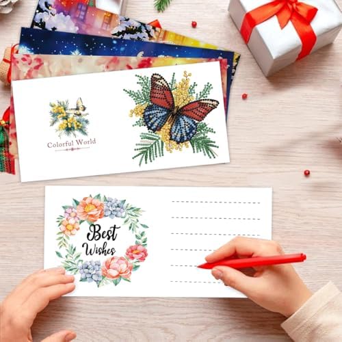 LSQFS 6Pcs Butterfly Flower Diamond Painting Greeting Cards Kits,5.9*5.9in