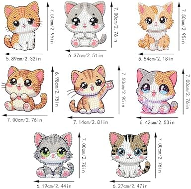 Masendp 8 Pieces Diamond Painting Keychain Animal Diamond Art Jewelry Double-Sided 5D Diamond Painting Kit for Beginners Adult DIY Art Craft Gift Home Decor (Cat)
