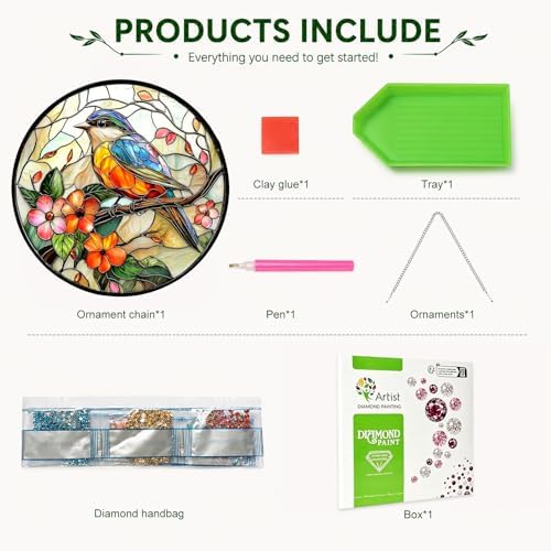 HMZephitiquc Bird Hanging Diamond Art Kits for Adults, Special Shaped Crystal Diamond Painting Suncatchers, 5D Gem Art for Adults, Sun Catchers DIY Craft Kits for Gift Home Decor