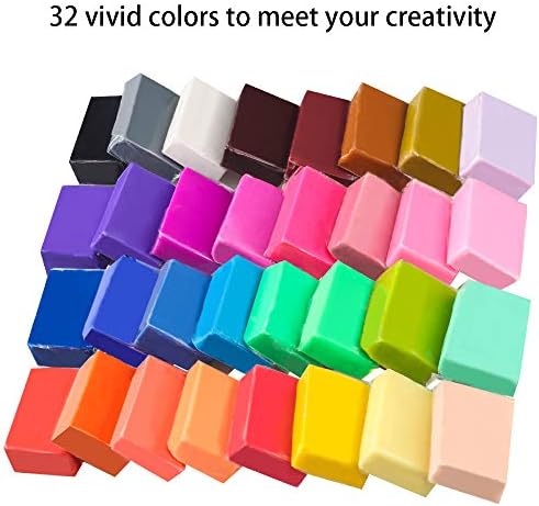 Tomorotec 32 Colors Polymer Clay Kit, 9.6 oz Soft Oven Bake Clay for Kids | Easy to Condition by Hand, Flexible for Blending and Stamping, Accepts Acrylic Paint and Alcohol Ink After Baking