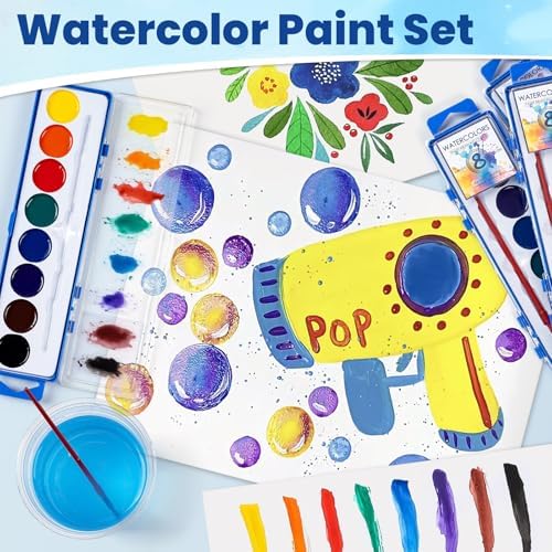 72 Pack Watercolor Paint Set Bulk,8 Colors Washable WaterColor Paint for Kids, Water Color Paint with Brushes, Ideal Gift for Party Favors, Art Supplies for School Classroom Home