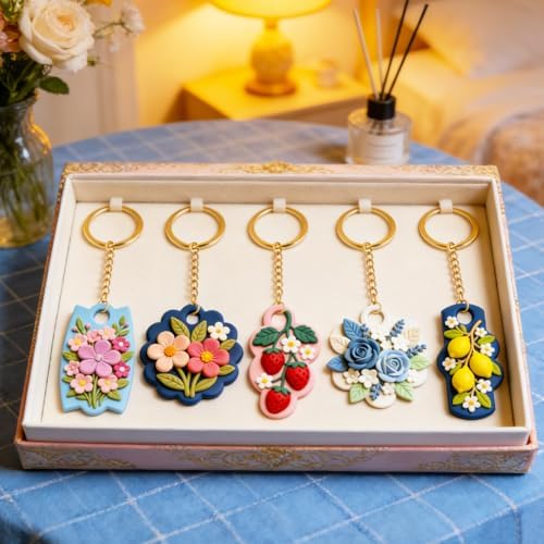 14Pcs Cute Polymer Clay Cutters Cute Ceramics Keychain Cutters for Flower Heart Polymer Pottery Key Ring Making