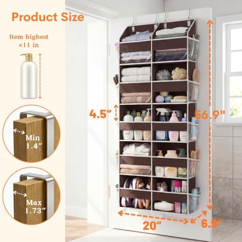 Over the Door Organizer 5 Tiers, Extra Large Behind Door Storage of 10 Compartments, 80 lbs Weight Capacity Over Door Organizer, Door Hanging Organizer for Closet, Diaper Organizer (Brown)