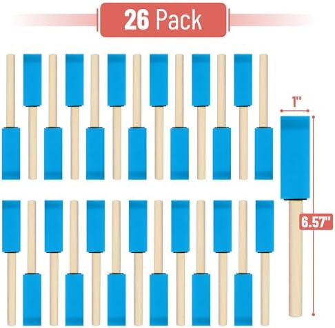 Bates- Foam Paint Brushes with Wood Handle, 1 Inch, 26 Pack, Blue, Sponge Brushes for Painting, Sponge Paint Brush