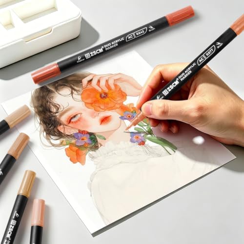 ZSCM 12 Orange Acrylic Paint Markers, Dual Fine & Brush Tip Acrylic Pens