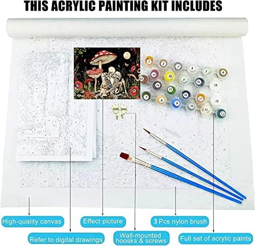 koemhxb Mushroom Paint by Numbers for Adults, Skeleton Paint by Numbers for Adults Beginner,Mushroom Painting by Numbers for Home Wall Decor(16x20 Inch)