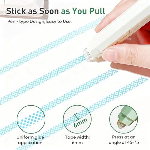 Double Sided Tape Pens, Double Sided Tape Roller, D𝐨uble Si𝐝ed Glue Pen, Office Adhesive Tape for Scrapbooking, Gift Wrapping, Photo Mounting, School Office & Crafts (Green)