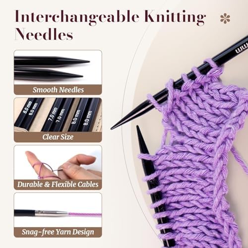 Yarniss 15 Pairs Interchangeable Circular Knitting Needle Combo with Case