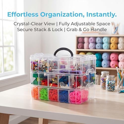 2Pack 3-Tier Stackable Storage Box, 30 Adjustable Compartments Organizer