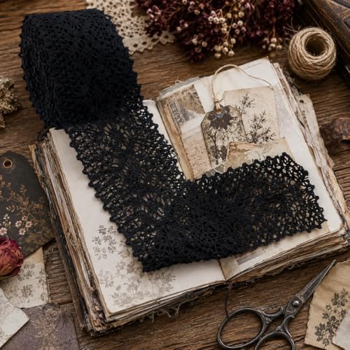 Black Lace Ribbon 8 Yards Crochet Lace Trim Cotton Sewing for Crafts, Gift Package Wrapping, Bridal Wedding Decoration, Scrapbooking Supplies